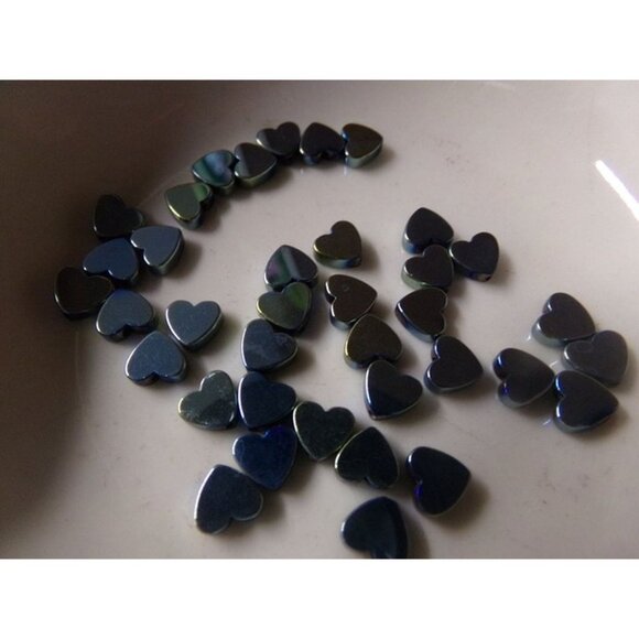 Blue Green Hematite Heart Beads - Picture 1 of 2